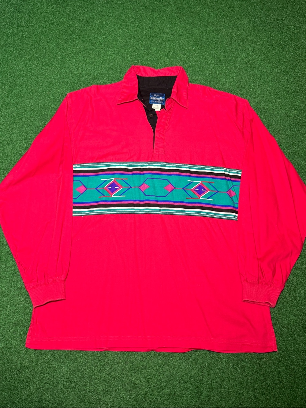 Vintage 80s 90s Wrangler Aztec Rugby Shirt, Collared Carhartt Style Western L